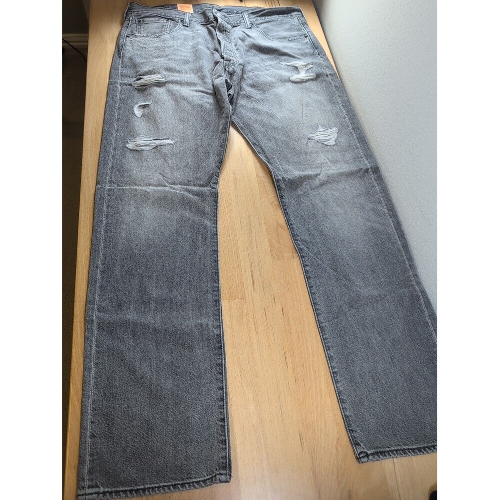 Levi's 501 Jeans Mens 38x34 Original Fit Faded Black Distressed Straight Leg NWT